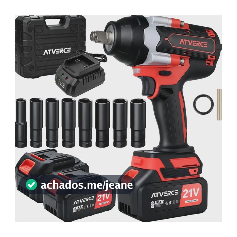 Chave de Impacto Atverce Brushless 700Nm 1/2 Profissional p/ Carro c/ 2 Baterias e Maleta