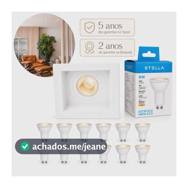 Kit 12 Spot Embutir Quadrado Recuado Dicr Mr16 C/lamp Stella