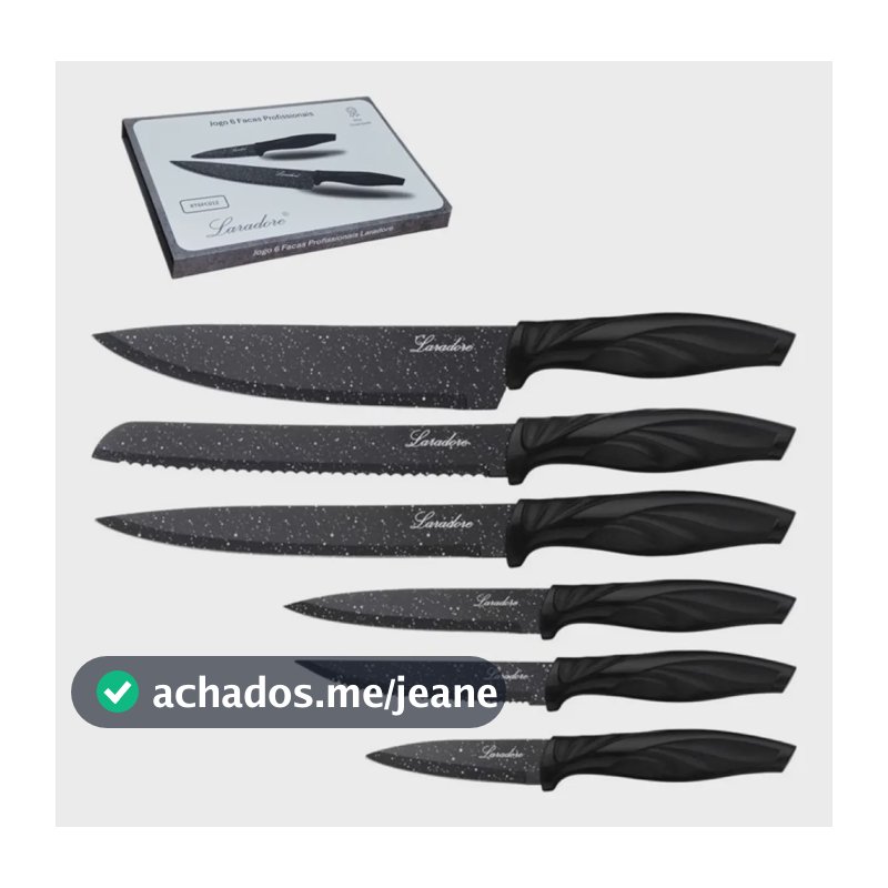 Kit Jogo 6 Facas De Cozinha Premium - Laradore Inteira Preta