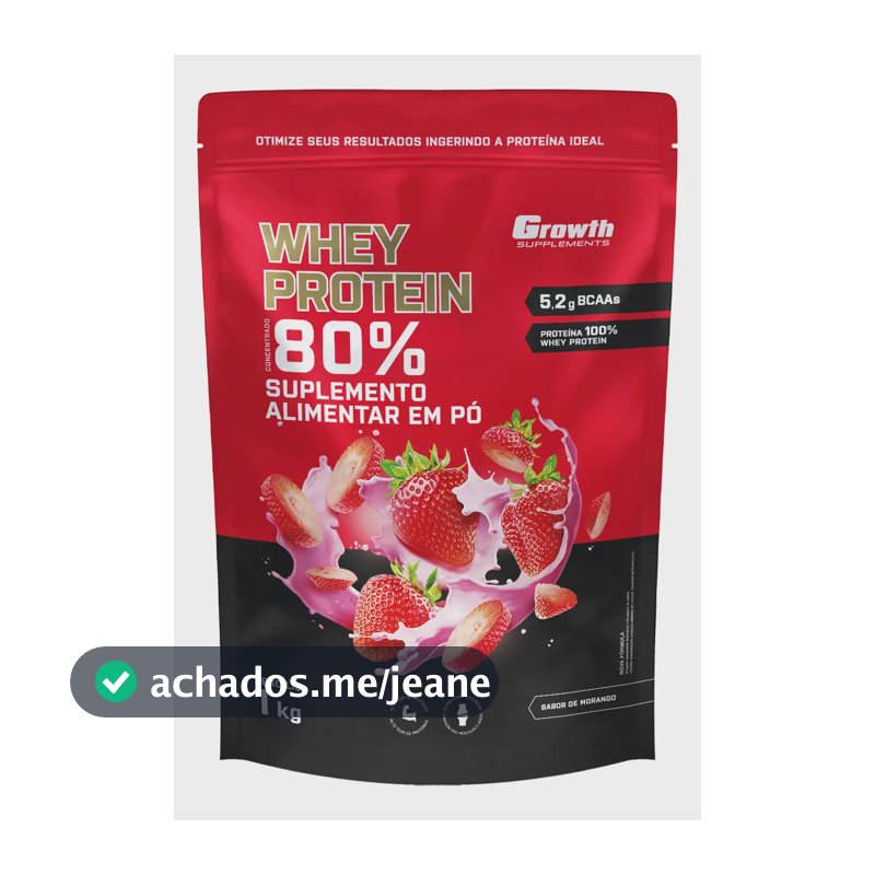 Suplemento em pó Growth Supplements Whey Protein Concentrado sabor Morango 1 kg