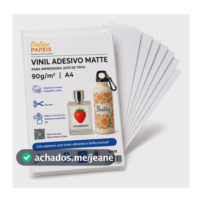 50 Adesivos Vinil Branco Matte Fosco Jato De Tinta A4 Branco
