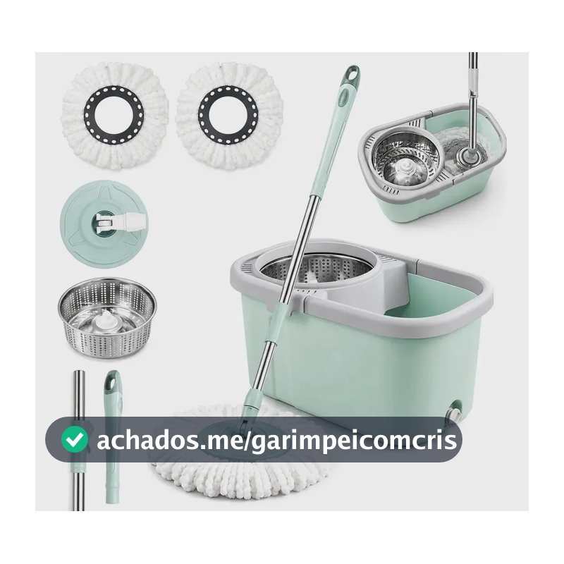 Mop giratório cesto inox com refil balde 13l esfregão cabo 130cm rodinhas fácil limpeza eficiente uso longo sem esforço completo faxina rápida remova sujeira higiene limpar casa moderna praticidade