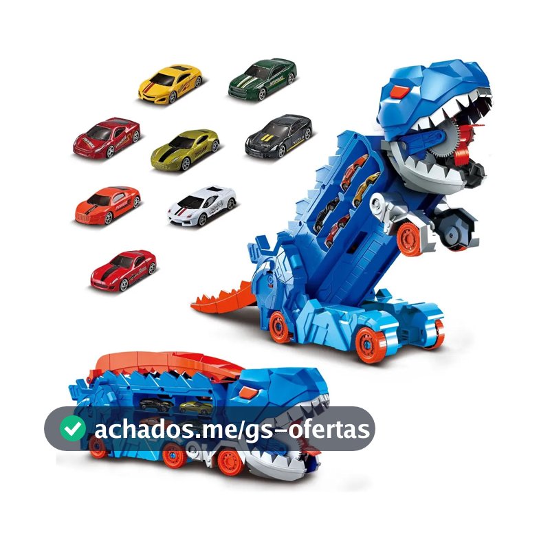 Caminhão Dinossauro Pista Com Carrinhos Maleta Transporte Cor Azul