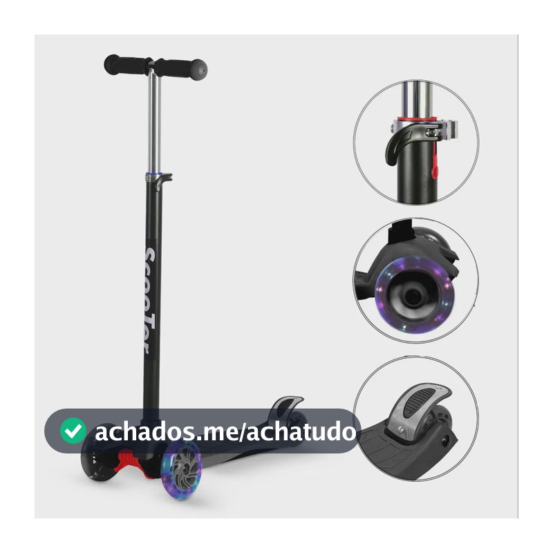 Patinete Infantil AMG Ajustável 4 Rodas LED Preto Até 70kg