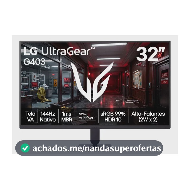Monitor LG UltraGear - Tela VA FHD 32”, 144Hz nativo, 1ms (MBR), AMD FreeSync, HDR10, sRGB 99%, Preto - 32G403B