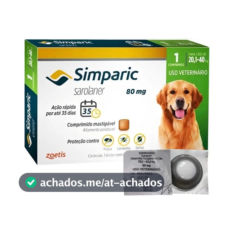 Zoetis Simparic 80mg Antipulgas Carrapatos Cães 20-40kg 1 Comprimido