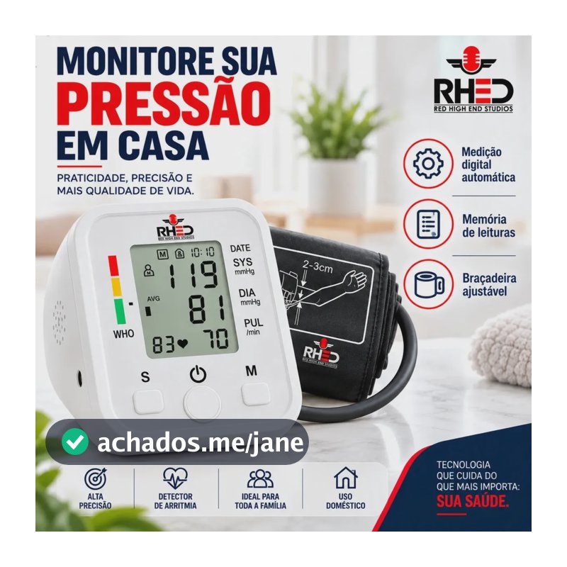 Aparelho Medidor de Pressão Arterial Aferidor Monitor Digital Uso Doméstico Automático Residencial Pressão De Braço Braçadeira Pulso Manguito Ajustável Memória Leitura Adultos Crianças Portátil