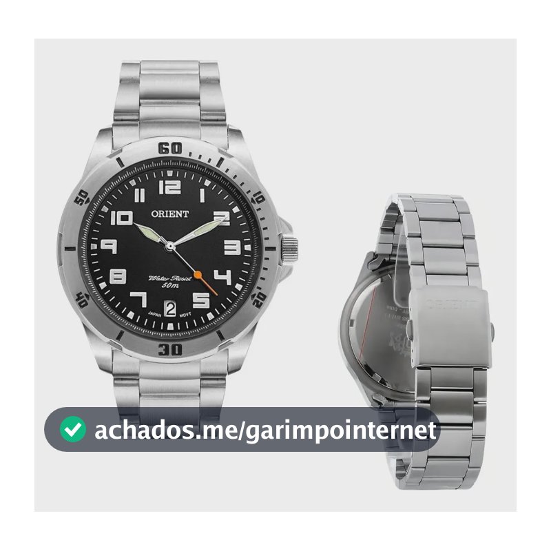 Relógio de pulso Orient MBSS1155A com correia de aço inoxidável cor prata - fundo preto