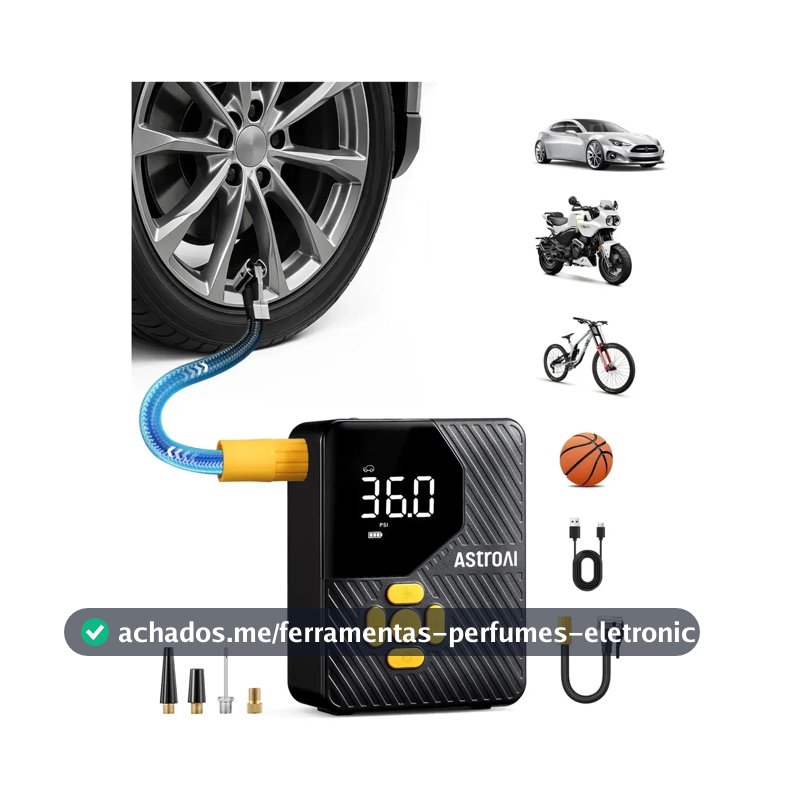 Mini Compressor de Ar Portátil AstroAI 150 psi para Pneus com Tela Digital e Lanterna