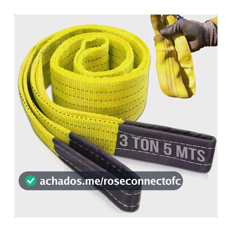 Cinta De Elevação Carga 3 Toneladas 5 Metros 90mm Reforçada Amarelo