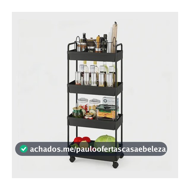Carrinho Organizador Prateleira 4 Multiuso Auxiliar Cozinha Preto