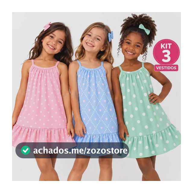 Kit 3 Vestido Infantil Menina Alcinha Verão Sortido 1 Ao 8