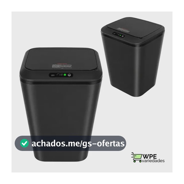 Lixeira Quadrada Preta 16L Inteligente Automática com Sensor para Banheiro e Cozinha