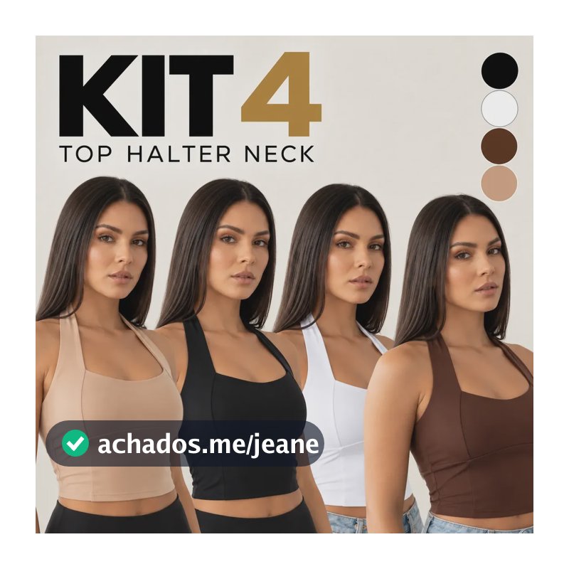 Kit 4 Regata Top Halter Blusinha Halter Neck Moda Gringa Preto+branco+marrom+nude Unico