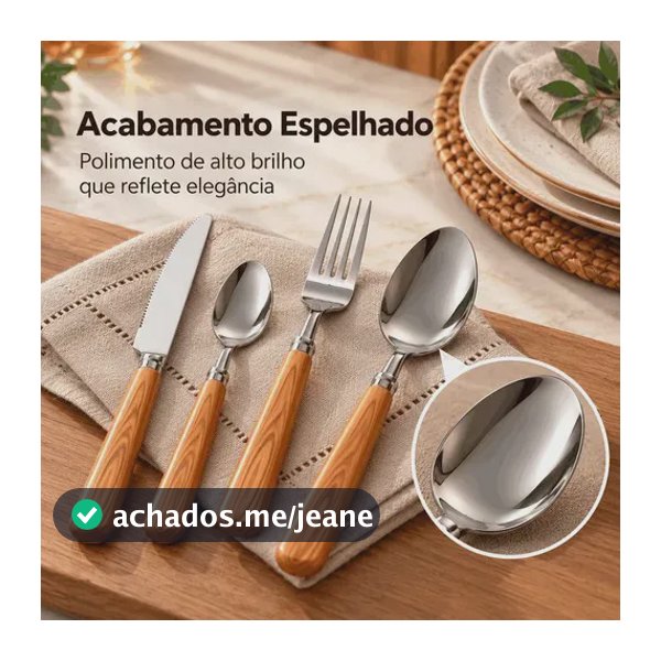 Faqueiro 24 Peças Inox Cabo Amadeirado Jogo de Talheres 6 Pessoas Carvalho