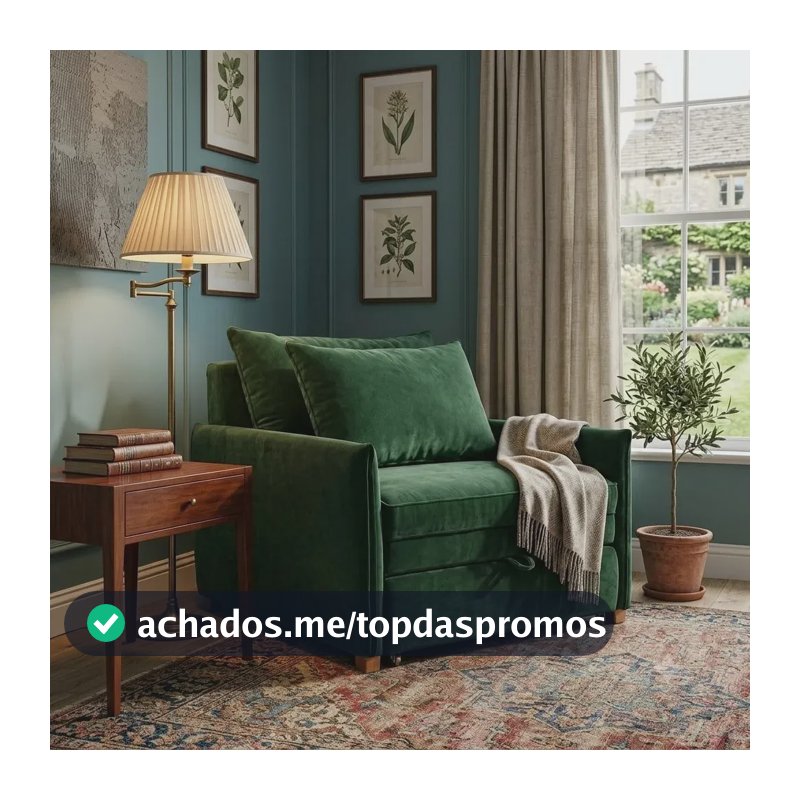 Poltrona Cama Dobrável 100cm Veludo Verde Quarto Sala Confortável Retrátil Com Almofada Decorativa Luxo