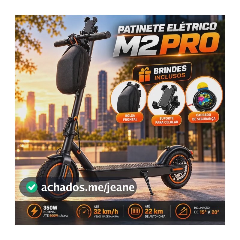 Patinete Elétrico M2 Pro 500W 32km/h Autonomia 22km Dobrável Bluetooth 4 Modos Freio Duplo 120kg