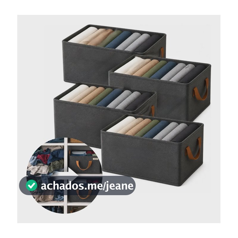 Kit 4 Caixa Cesto Organizador Guarda Roupa Gaveta Dobrável Cinza-escuro