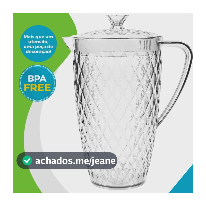 Jarra Suco 2 Litros Com Tampa Acrílico Transparente BPA Free Resistente