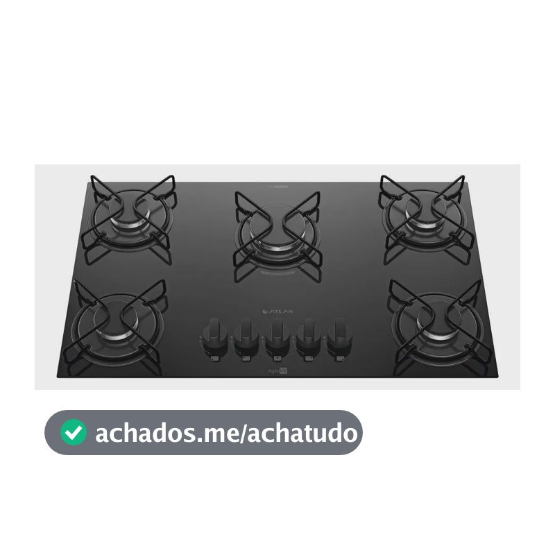Cooktop 5 Bocas Atlas Agile Up com Mesa De Vidro A Gás Preto Bivolt