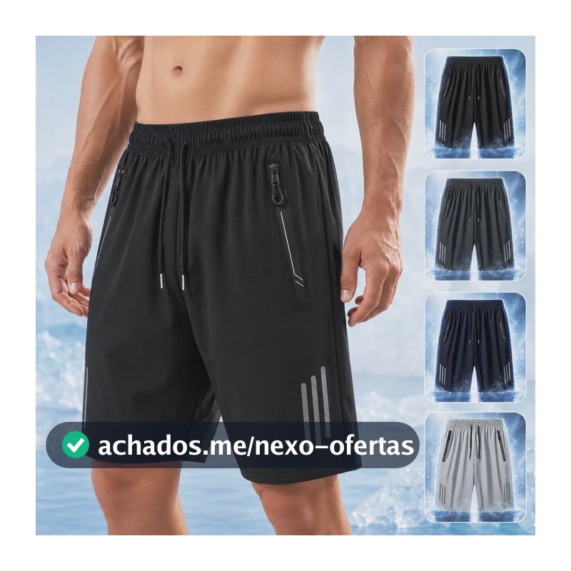 Short Masculino Bermuda Secagem Dry Zip Bolsos Academia