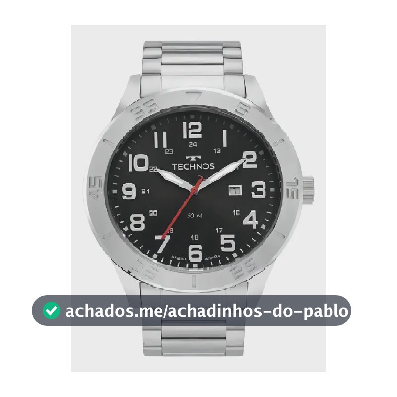 Relógio Technos Masculino Aço Inoxidável Fundo Preto Resistente Água 50m