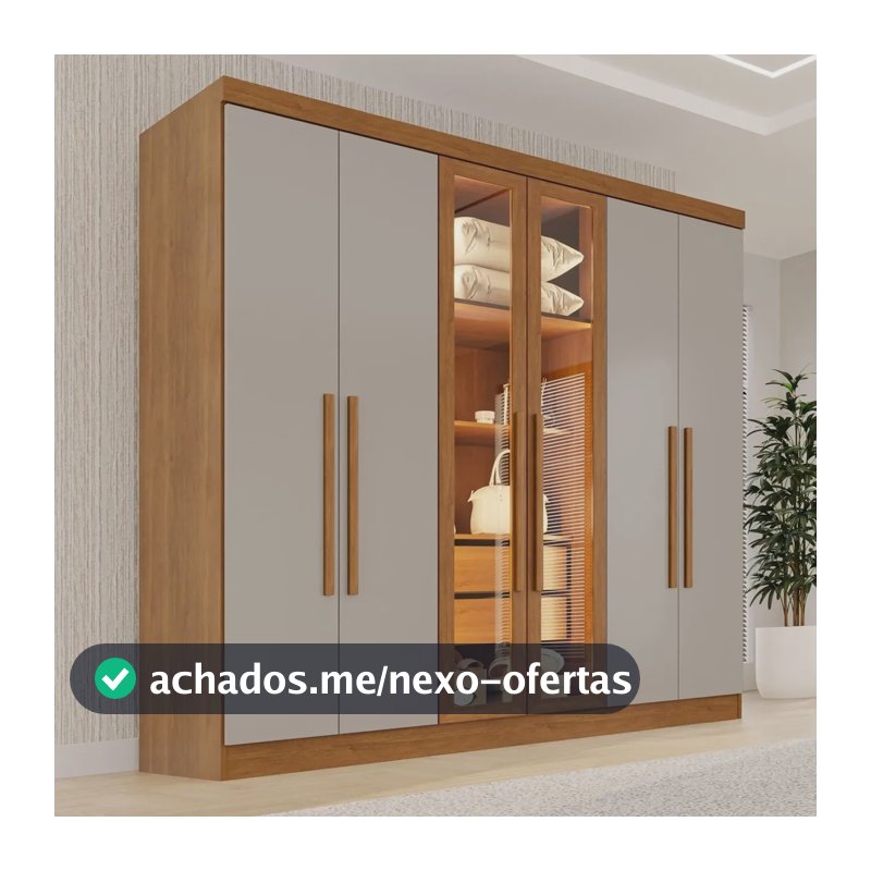 Guarda-roupa Casal Reflecta Com Led 06 Portas 02 Gavetas Cinamomo/off White