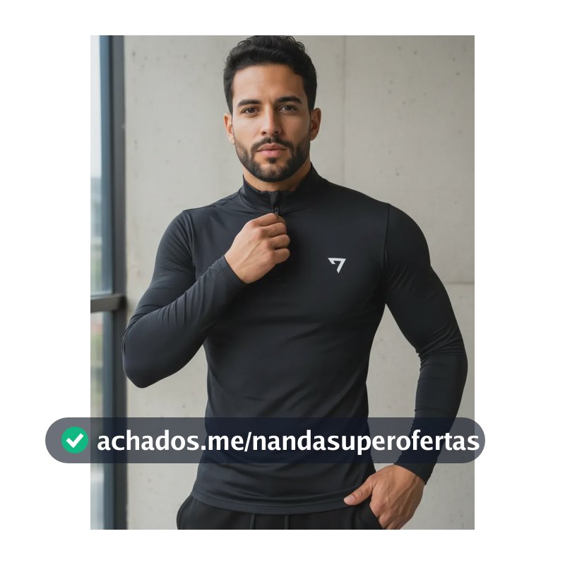 Camisa Térmica Masculina Segunda Pele Manga Longa Com Zíper Preto G