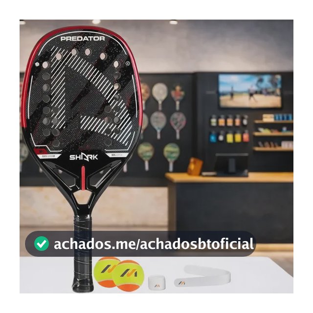 Raquete Beach Tennis Shark Predator Carbono 3k 22m + Brindes Preta
