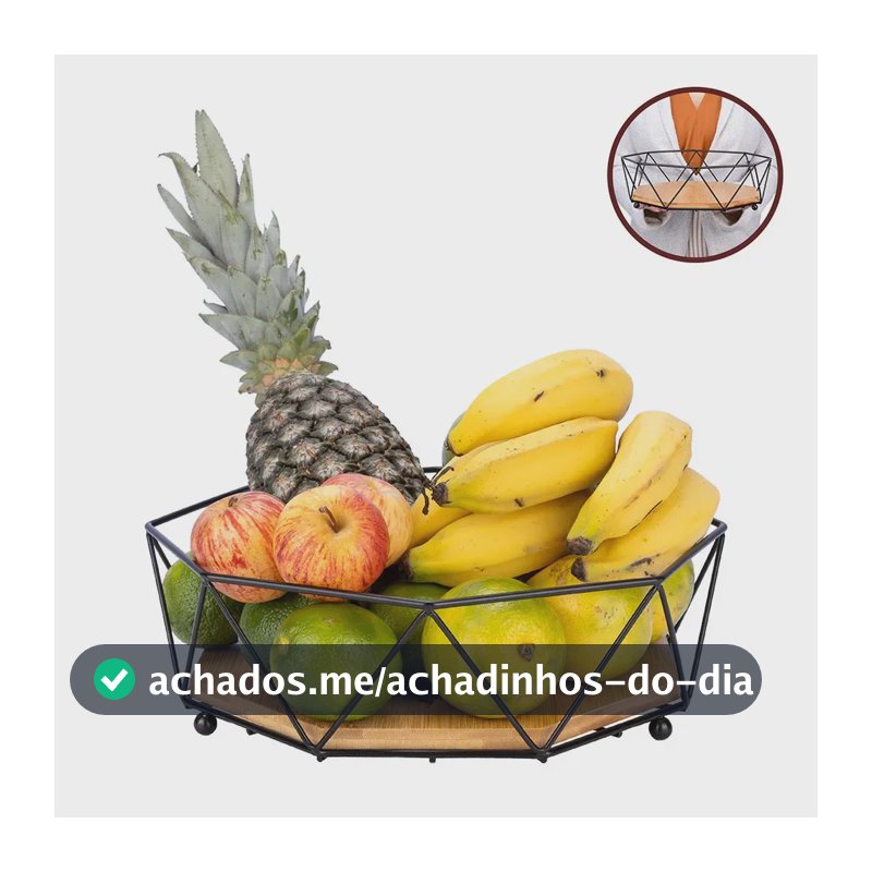 Fruteira De Mesa Metal e Bambu Biscuitt Geo Artesan 30cm Cesto Aramado