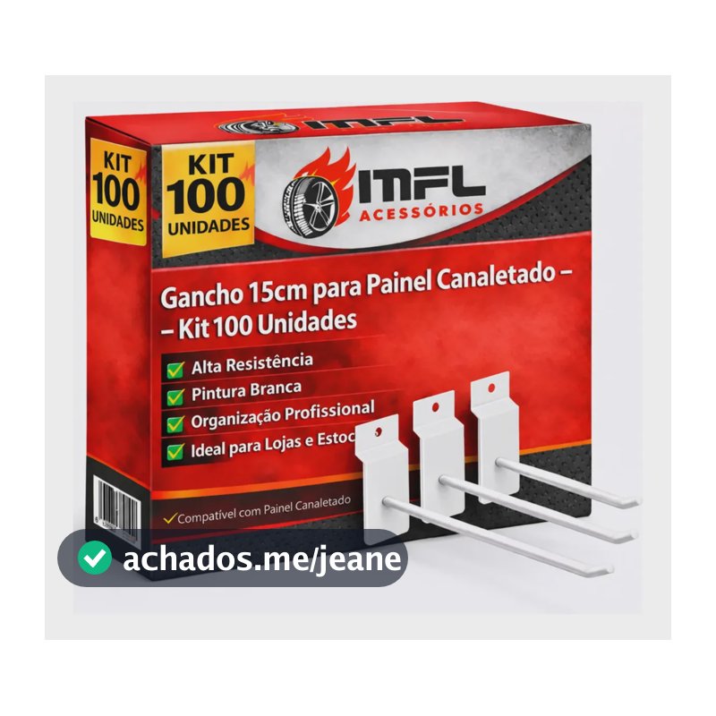 Kit 100 Ganchos Para Painel Canaletado Cor Branco 15cm