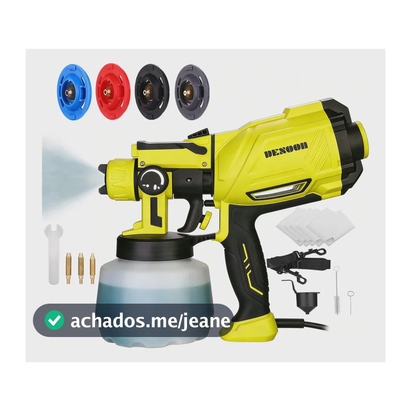 Pistola De Pintura 1600w Real Profissional Pulverizador 1200ml 38000rpm 3 Regulacoes De Spray Com 4 Bicos Cobre E Acessórios Desoon