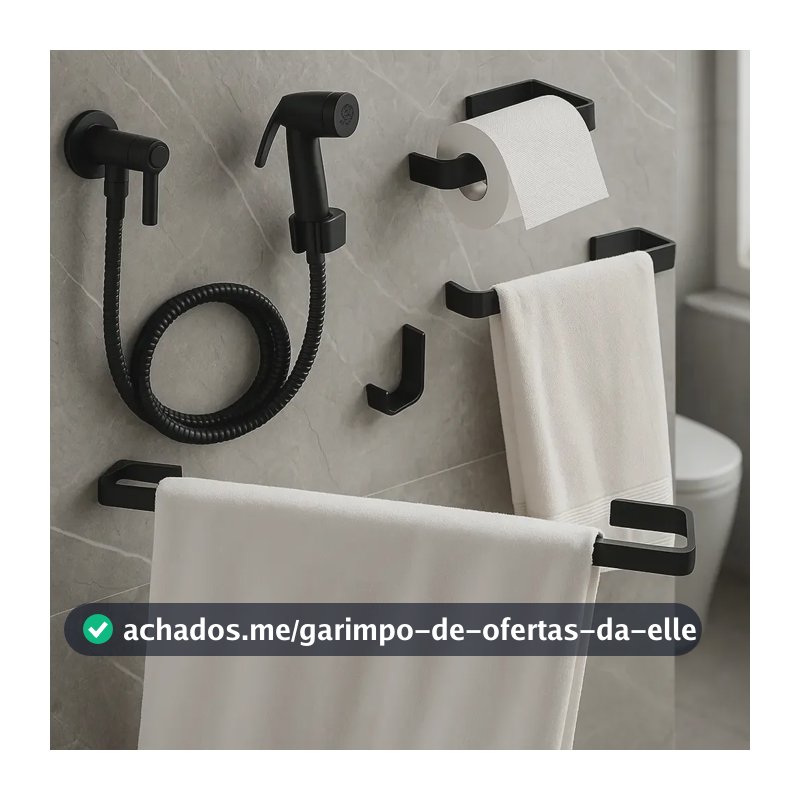 Kit De Banheiro Preto Com Ducha Higiênica - Porta Toalhas Preto
