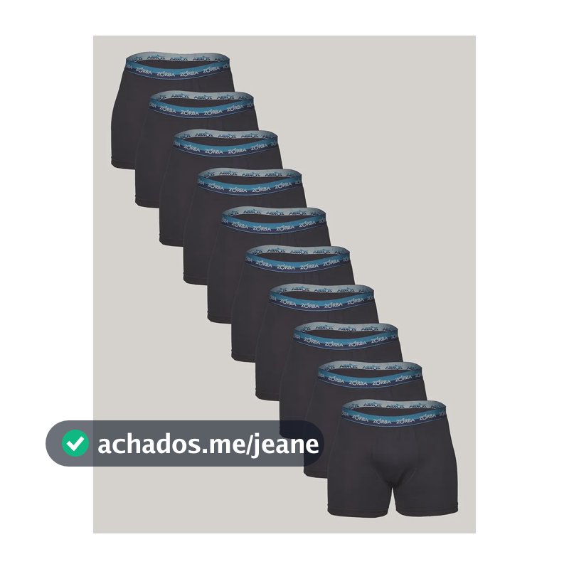 Kit Com 10 Cuecas Boxer Com Elástico Masculina Zorba Preto Gg