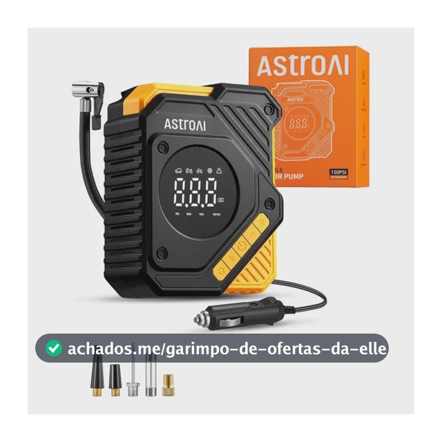 Compressor de ar para pneus de automóveis AstroAI CC,bomba digital para pneus de 150PSI com manômetro,grande visor LCD,predefinição inteligente e parada automática,para pneus de automóveis