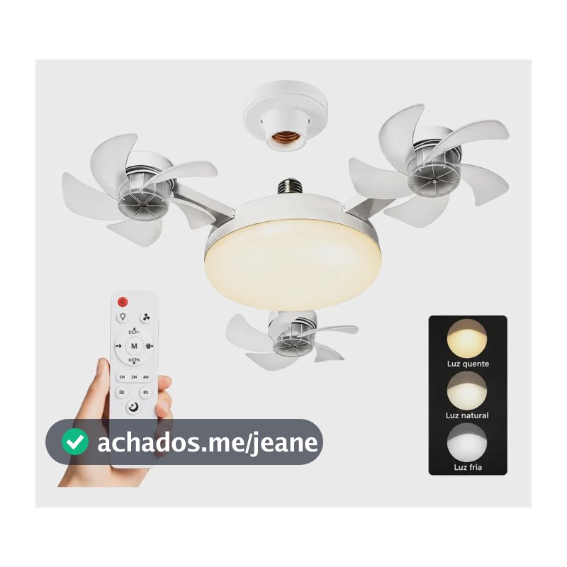 Ventilador De Teto Drone 4 Helice E27 Com Controle Remoto 50 Cm Branco 127/220v Transparente Abs 3