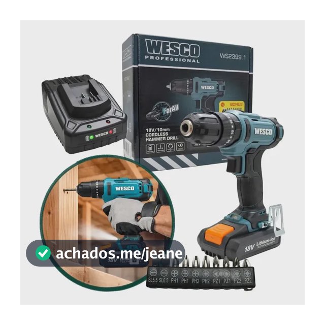 Parafusadeira Furadeira Impacto 18v Wesco Bateria Ws2399.1