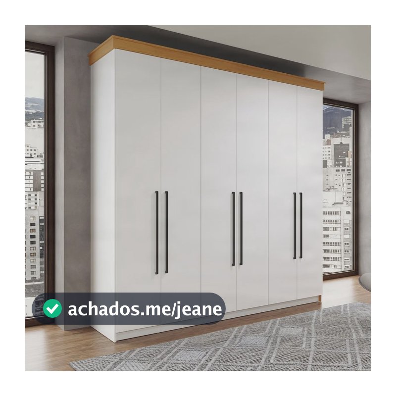 Roupeiro Casal 6 Portas 2 Gavetas 225 Cm Branco