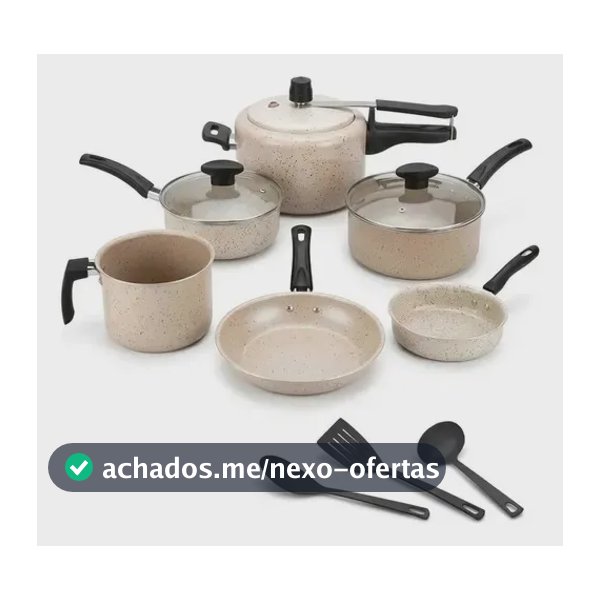 Jogo De 9 Panelas Antiaderente Teflon Com Panela Pressão 2l Preto E Bege