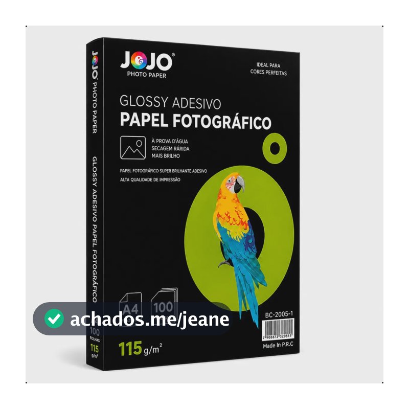 Papel Fotográfico Adesivo A4 Glossy 115g/m² 100 Folhas Cor Branco Premium Brilhante