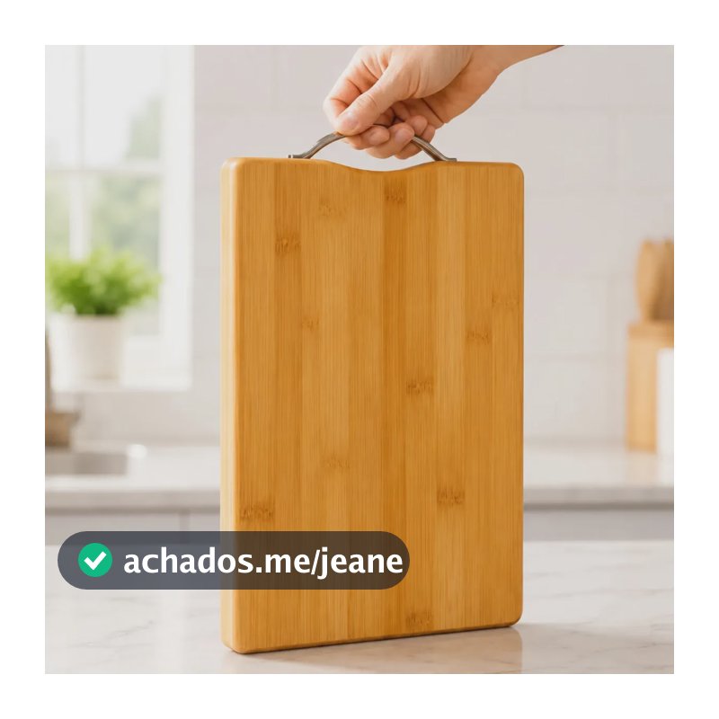 Tábua De Corte Bambu Retangular Com Alça Lisa Resistente Gourmet 34x24cm Para Servir Frios Pizza Queijos Carnes Legumes Aperitivos Petiscos