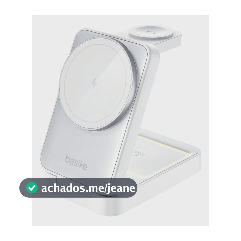 Carregador Indução Sem Fio 3em1 Basike Magsafe iPhone 17 16 15 14 Apple Watch AirPods Dobrável