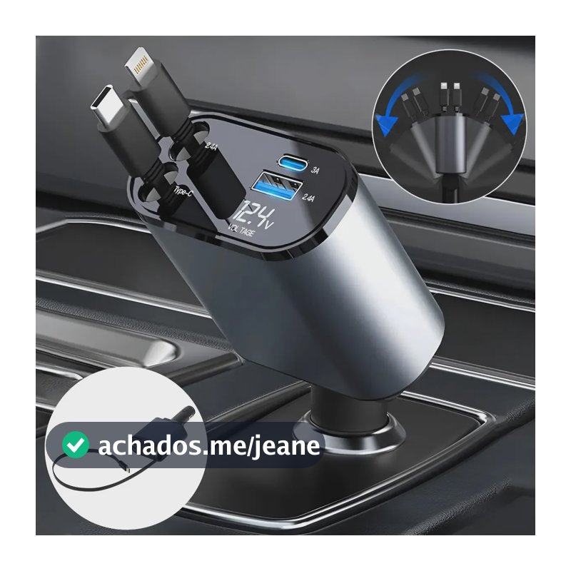 Carregador Veicular Turbo 120w 4 Em 1 Tipo C +cabo