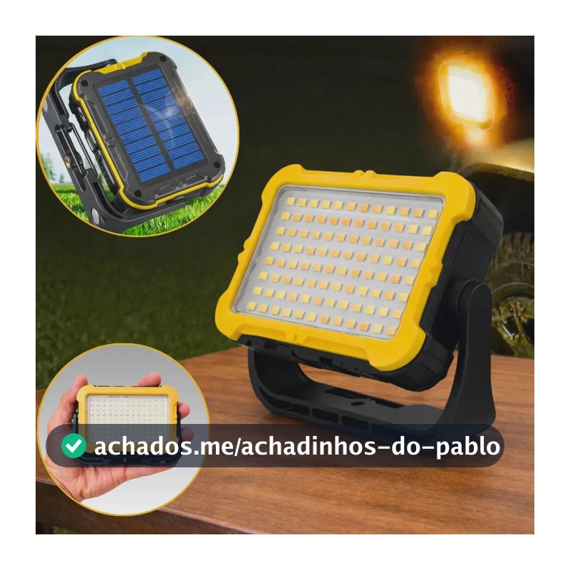 Lampião Led Solar Lanterna Trabalho Recarregável Camping Amarelo