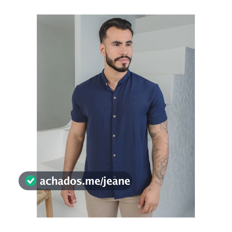 Camisa Manga Curta Gola Padre Masculina Social Trabalho Azul-marinho M