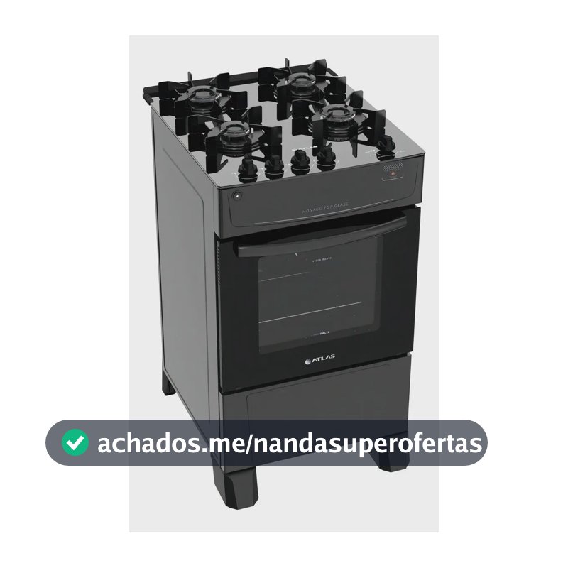 Fogão 4 Bocas Atlas Mônaco Top Glass com Mesa de Vidro e Acendimento Automático Preto Bivolt