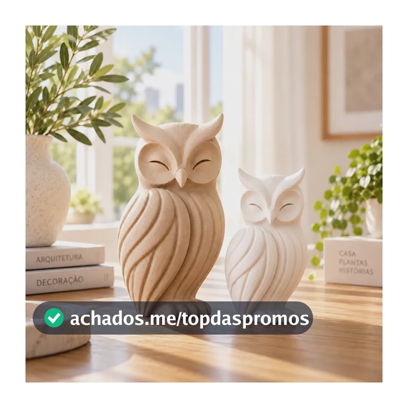 Par De Corujas Decorativas Enfeite Moderno Para Sala Bege E Branco