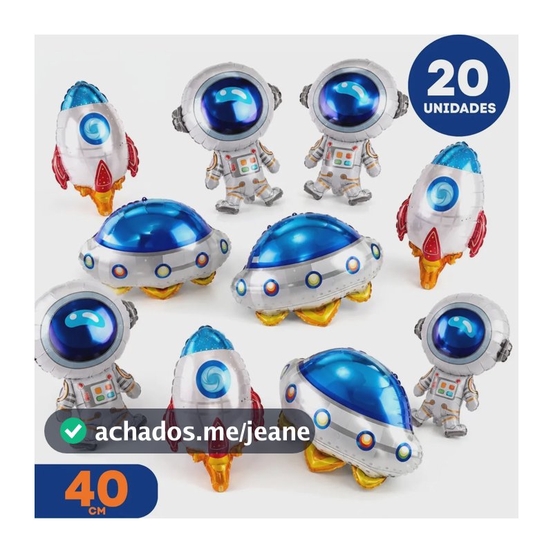 Kit 20 Balão Astronauta Metalizado Espacial Foguete Nave 40cm Decoração Festa Aniversário Infantil - Atacado