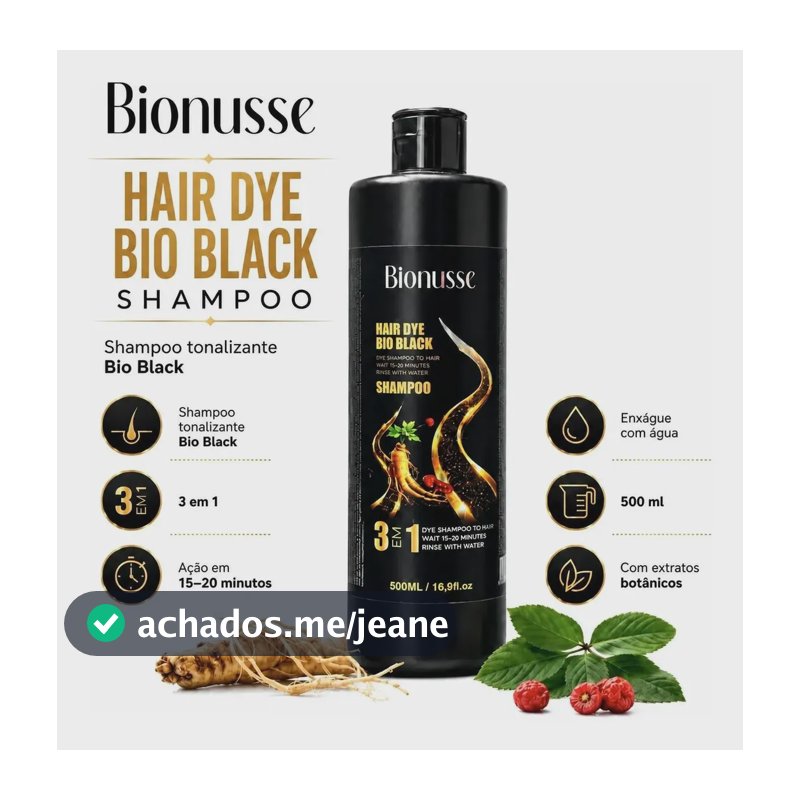 Shampoo Tonalizante Preto 3 Em 1 Cabelos Grisalhos 500ml