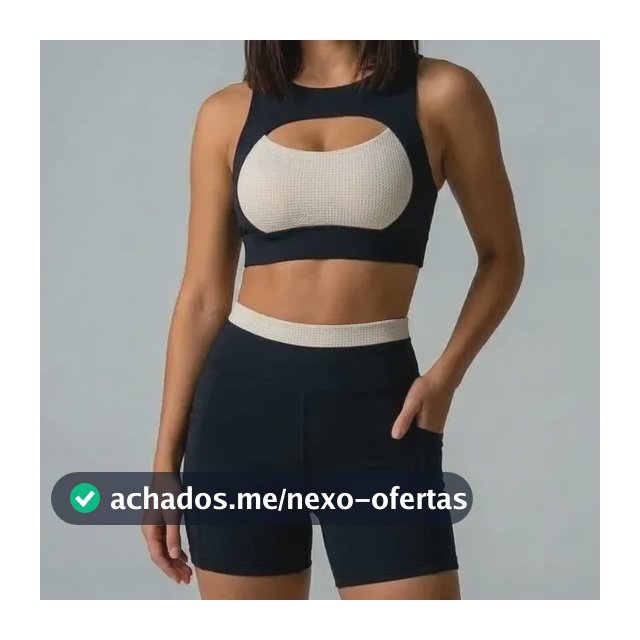 Conjunto Fitness Feminino Top Duplo Bicolor Vazado E Short